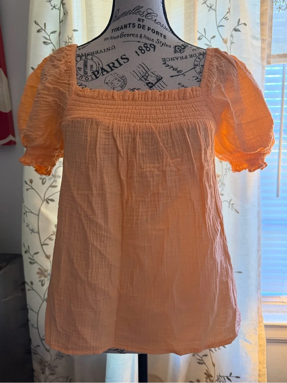 J. Crew Squareneck puff-sleeve soft gauze top